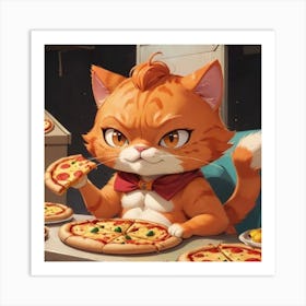 Cat Eating Pizza Art Print