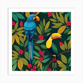 Toucans And Flowers 1 Art Print