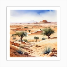 Sahara Countryside Peaceful Landscape Watercolor Trending On Artstation Sharp Focus Studio Photo (15) Art Print