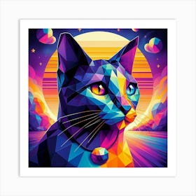 Lavender Low Poly Cat Art Print