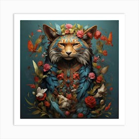 Cat With Flowers 1 Art Print