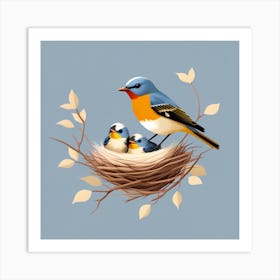 A bird and chicks 1 Art Print