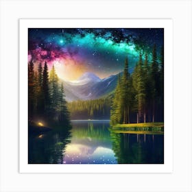 Night Sky Over Lake 18 Art Print