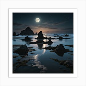 Full Moon Over The Ocean 4 Art Print