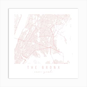 The Bronx New York Light Pink Minimal Street Map Square Art Print