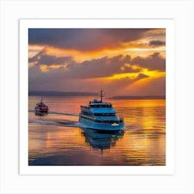 Sunset At Seattle Harbor 1 Art Print