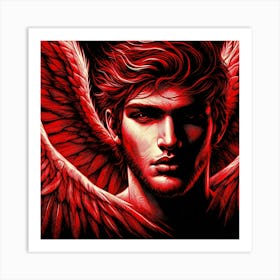 Angel Portrait In Red And Black Color Drawing Art Print