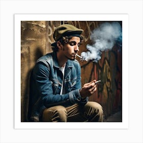 Young Man Smoking A Cigarette Art Print