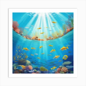 Underwater Serenity Calming Underwater Scenes With Schools Of Fish Coral Reefs And Sunrays Filter 50902353 (3) Art Print