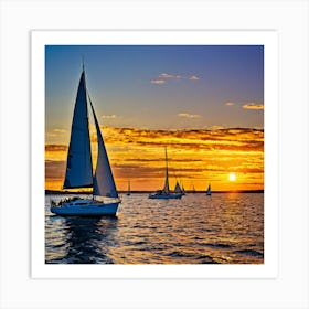 Sunset Sailboats Affiche