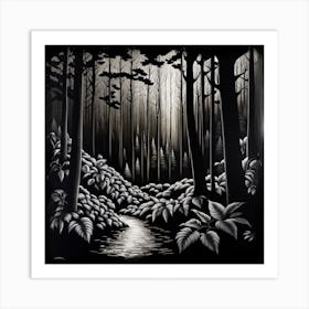 Forest Path black and white art Art Print