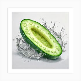 Cucumber Splashing Water Art Print