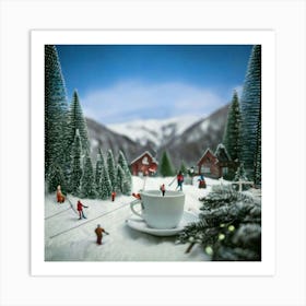 Firefly Mini, Ski, Resort, Cup, Tiny, Skiers, Snowboarders, Gliding, Snowy, Mountainsides, Ski Lifts Art Print