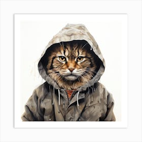 Watercolour Cartoon Lynx In A Hoodie 2 Art Print