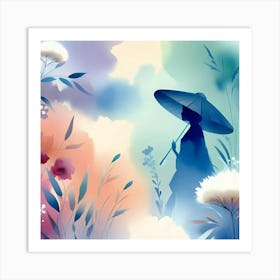 Asian Woman With Umbrella Art Print