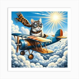 Aviator Cat Wall Print Art A Whimsical Depiction Of A Cat As A Pilot, Perfect For Blending A Love Of Cats And Adventure In Any Space Art Print