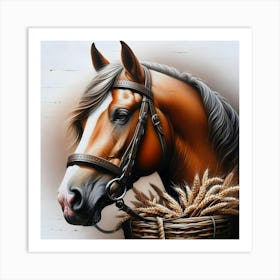 Horse With A Basket Art Print