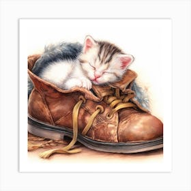 Kitten Sleeping In A Shoe 1 Art Print