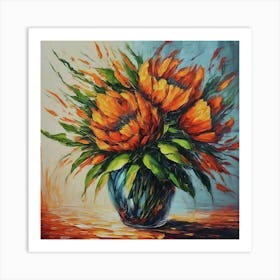 Orange Flowers In A Vase Art Print