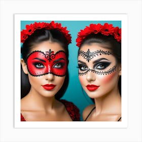 Mexican Women With Masks Art Print