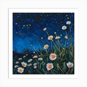 Daisies At Night Art Print