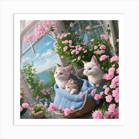 Cats In A Basket Art Print