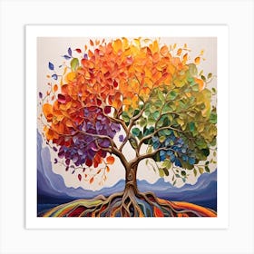 Rainbow  Soul Tree  Colorful  Watercolor Art Print