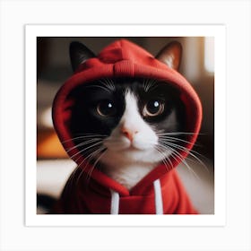 Cat In Red Hoodie 1 Art Print