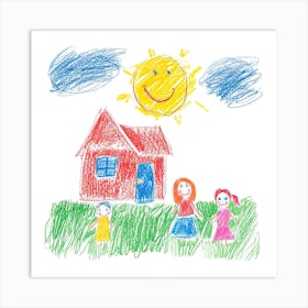 Children In Front Of House Art Print