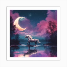 Unicorn In The Moonlight Art Print