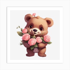 Teddy Bear With Roses 2 Art Print