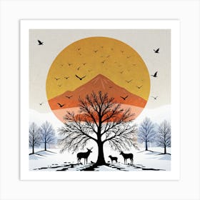 Deer In The Snow 1 Art Print