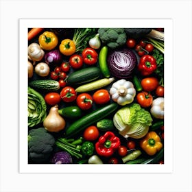 Fresh Vegetables On A Black Background Art Print