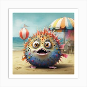 Pufferfish On The Beach Art Print