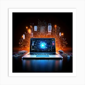 Laptop On A Dark Background Art Print