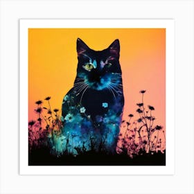 Cat With Flowers 4 Art Print