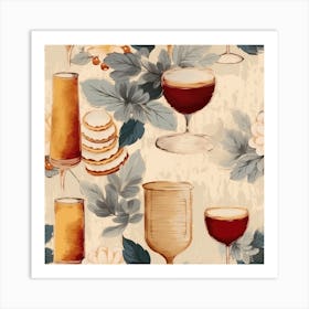 Seamless Pattern With Wine Glasses Art Print