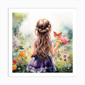 Little Girl In The Garden, watercolor 1 Art Print