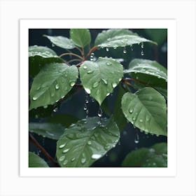 Raindrops On Leaves Art Print