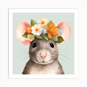 Floral Baby Rat Nursery Illustration (54) Art Print