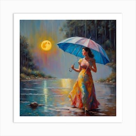 Woman In The Rain Art Print