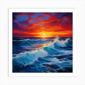 A Majestic Horizon Unfurls Before You A Canvas Of Deep Blues And Fiery Oranges Art Print