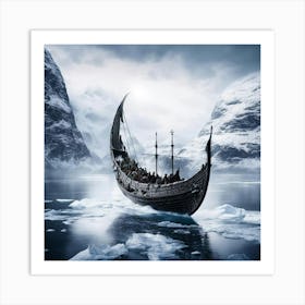 Viking Ship In The Ice Art Print