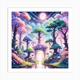 A Fantasy Forest With Twinkling Stars In Pastel Tone Square Composition 403 Art Print