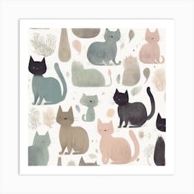Cats On A White Background Art Print