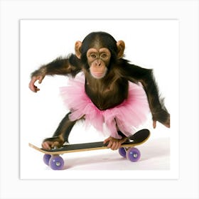 Chimpanzee On Skateboard 1 Art Print