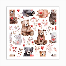 Watercolor Bears Seamless Pattern Art Print