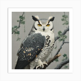 Ohara Koson Inspired Bird Painting Great Horned Owl 2 Square Art Print