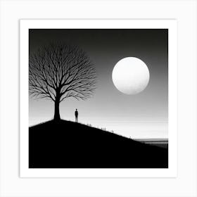 Tree And A Moon 1 Art Print