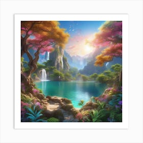 Fantasy Landscape With Waterfall Art Print